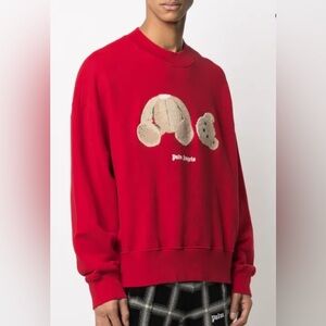 Palm Angels Red Crewneck with Bear Design